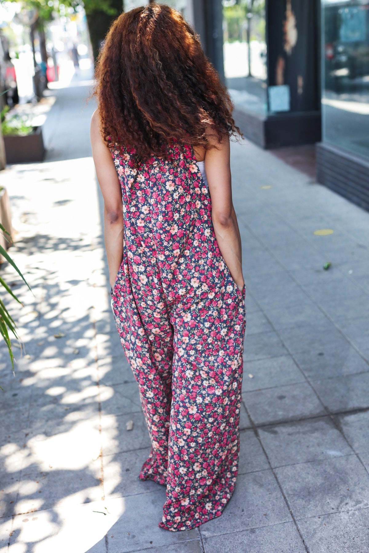 Stand Out Navy Floral Print Baggy Overall Jumpsuit